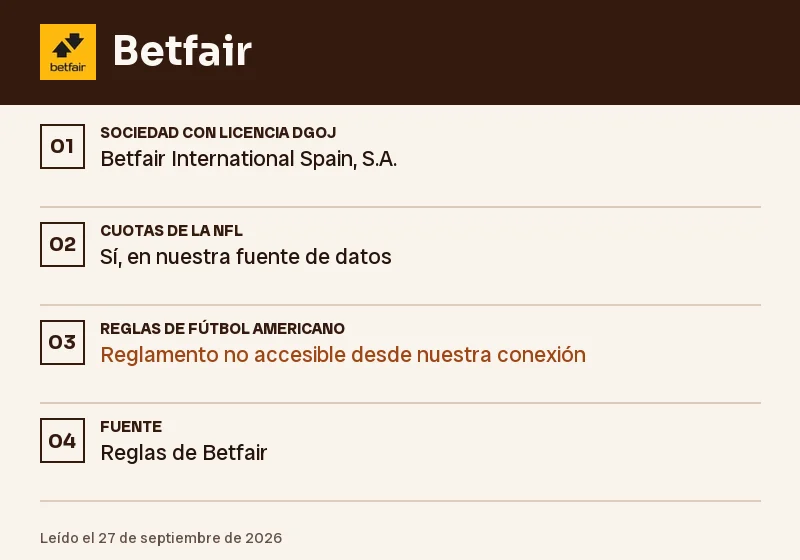 Ficha de Betfair: prórroga, empate y partido aplazado en la NFL