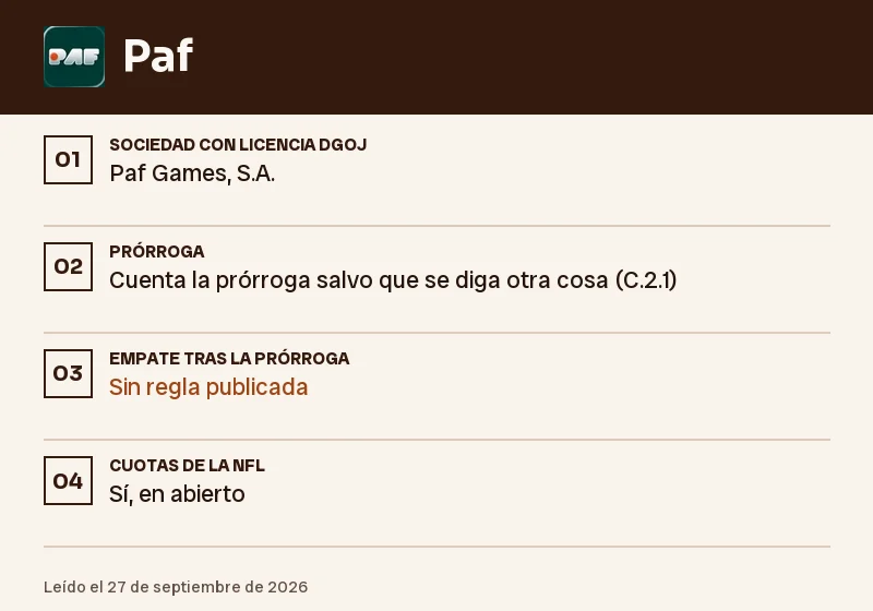 Ficha de Paf: prórroga, empate y partido aplazado en la NFL