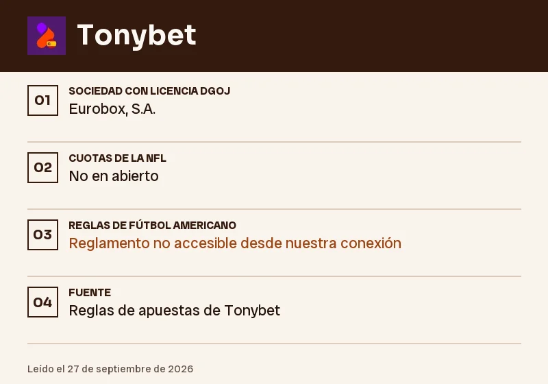 Ficha de Tonybet: prórroga, empate y partido aplazado en la NFL